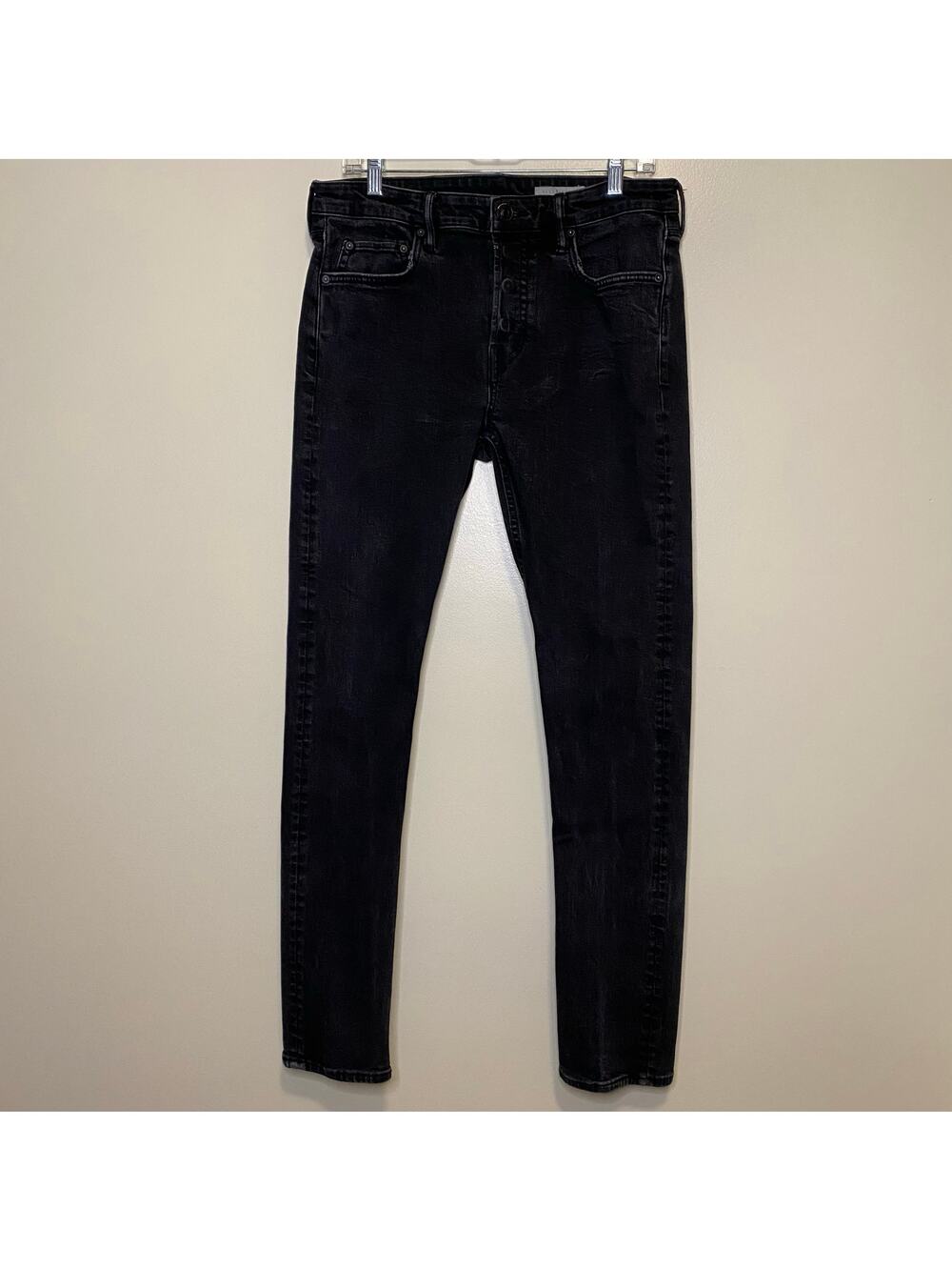 ALLSAINTS Men's Cigarette Skinny Fit Washed Black Denim Jeans 32x32 Faded Slim
